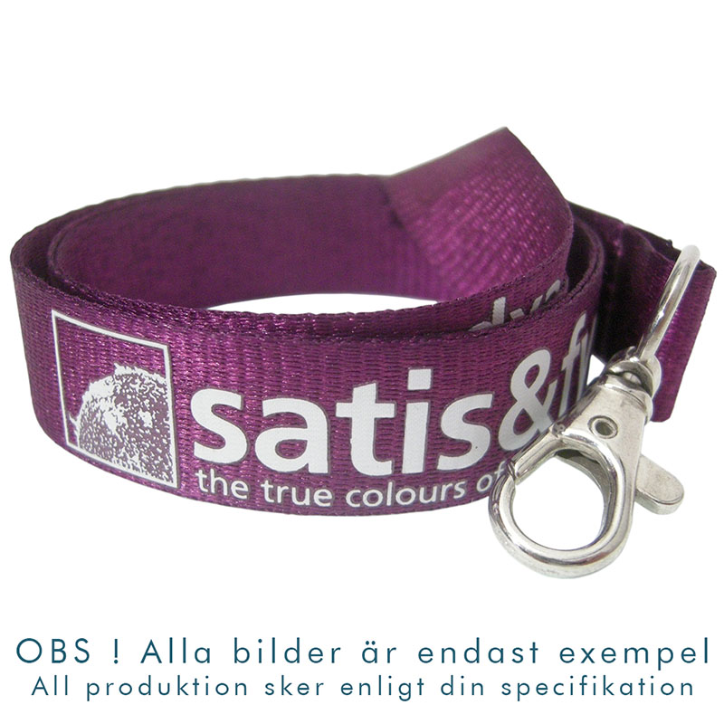 Miljövänligt nyckelband med tryckt logotyp.