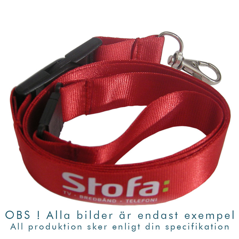 Nyckelband av nylon med tryckt logotyp.