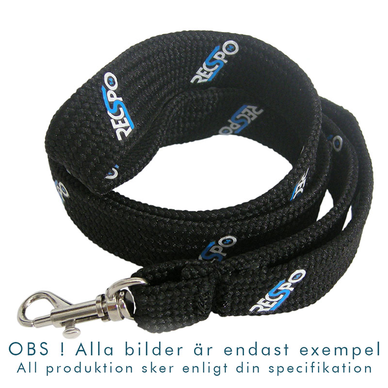 Tubvävt nyckelband med tryckt logo.